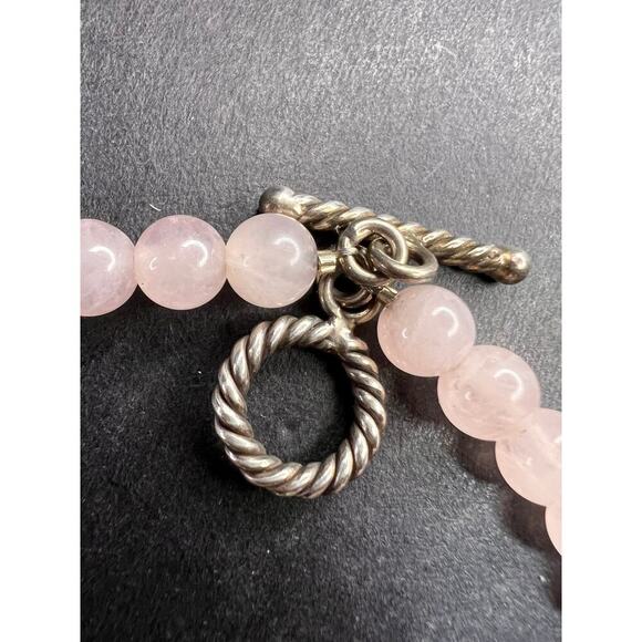 Vintage rose quartz pearls sterling silver breast cancer awareness bracelet - Picture 5 of 11